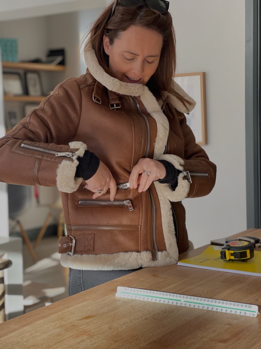 Nuala on site, tape measure in hand